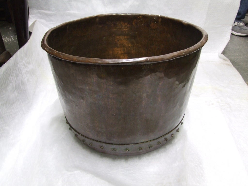 English Rivetted Patinated Copper Log Bin