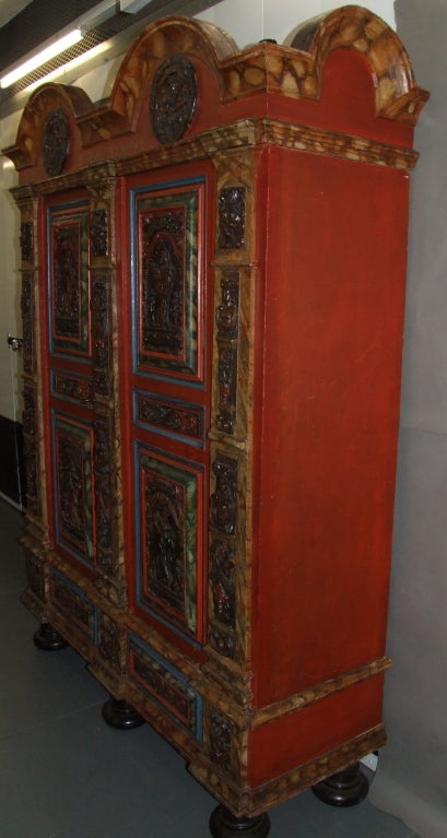 18th Century Danish Painted and Carved Baroque Armoire In Excellent Condition For Sale In Greenwich, CT