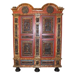 18th Century Danish Painted and Carved Baroque Armoire