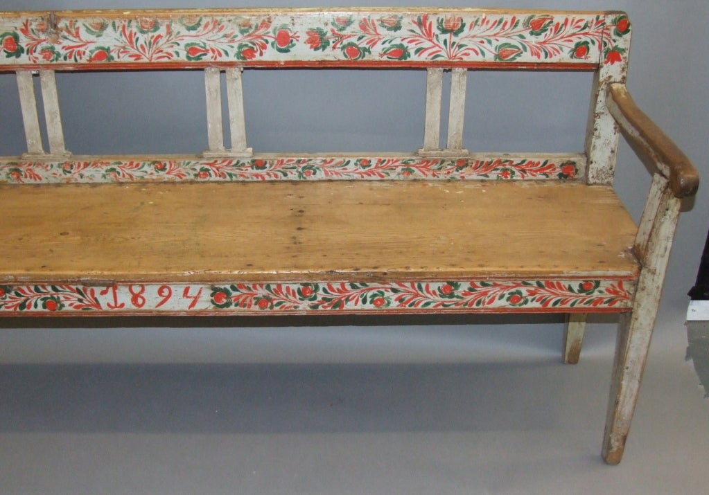 Pine Late 19th Century Swedish Folk Art Bench