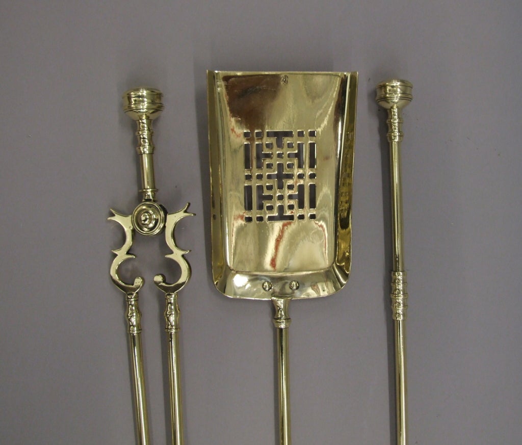 Set of English 19th Century Brass Fire Tools