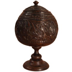 Antique Early 19th Century Carved and Turned Coconut Urn