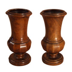 Pair of 19th Century Walnut Turned and Beveled Vases
