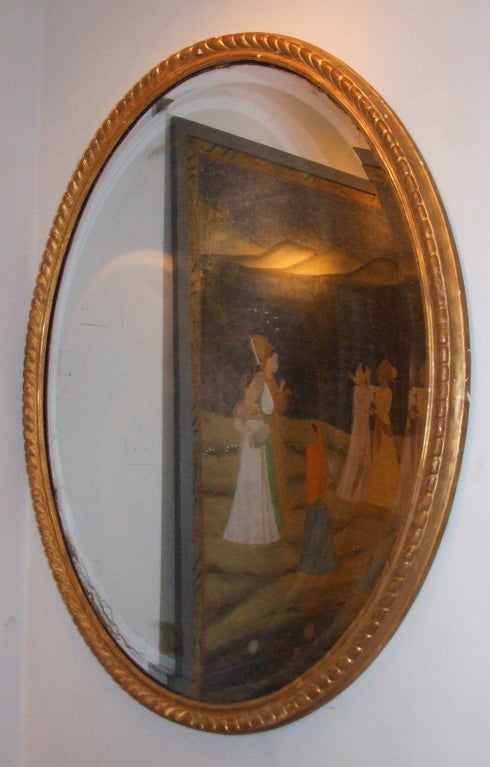 English Large George III Oval Gilt Wood Mirror