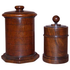 Antique Two English Turned Wooden Treenware Boxes