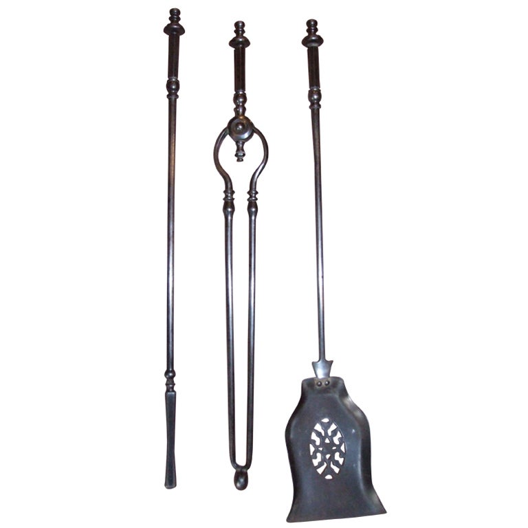 Set of 19th Century English Steel Fire Tools For Sale