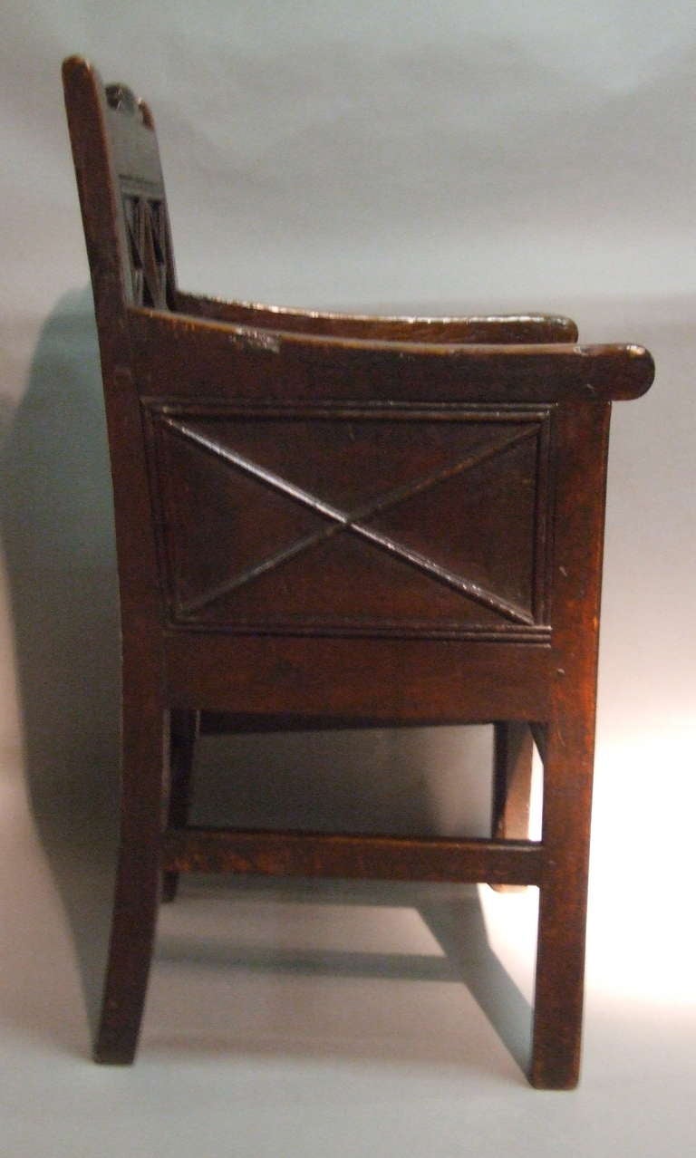 18th Century and Earlier Very Unusual Archaic Georgian Wainscot Armchair For Sale