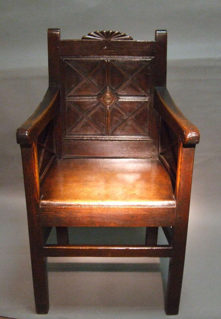 Very Unusual Archaic Georgian Wainscot Armchair In Good Condition For Sale In Greenwich, CT