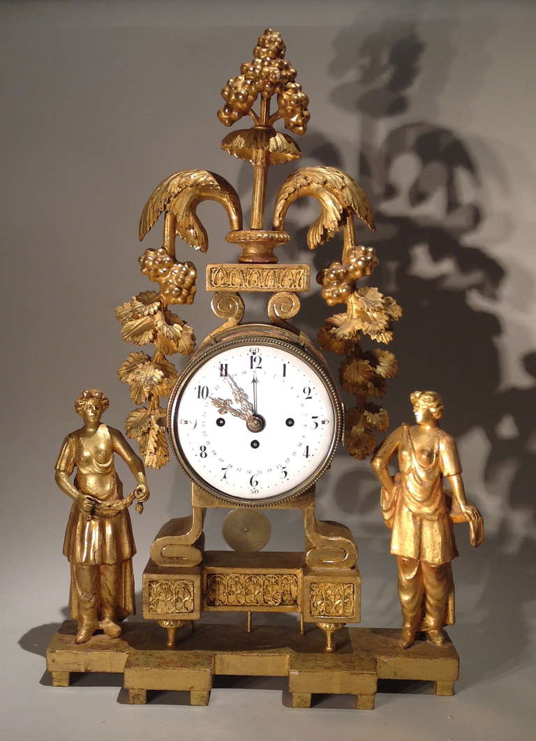 Gustavian Swedish Neoclassical Giltwood Clock