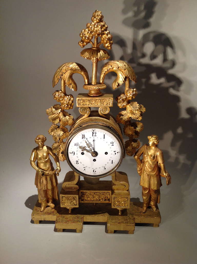 Swedish Neoclassical Giltwood Clock In Excellent Condition In Greenwich, CT