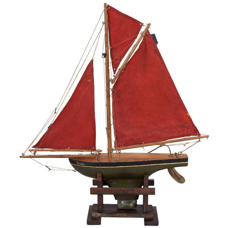 Turn of the Century English Pond Boat with Red Sails