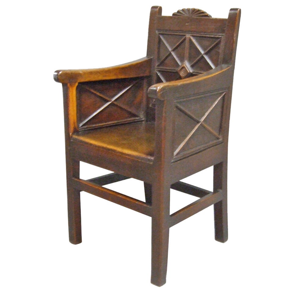 Very Unusual Archaic Georgian Wainscot Armchair For Sale