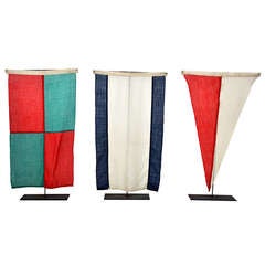 Trio of Vintage Maritime Flags on Stands