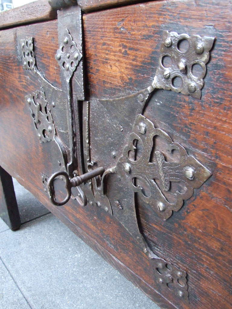 18th Century and Earlier 16th Century Westphalian Oak and Iron Coffer