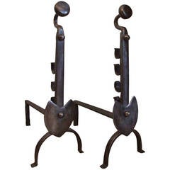 Pair of Cotswold School Wrought Iron Andirons