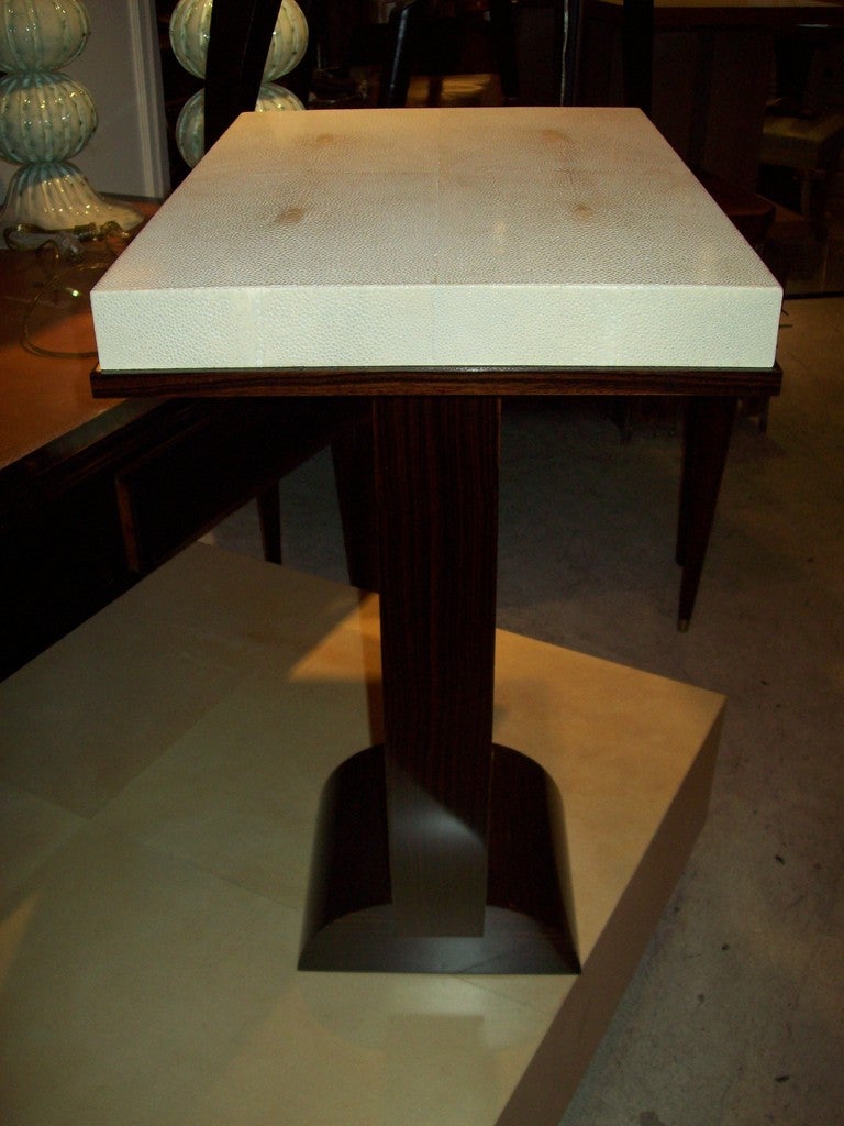 American Custom Art Deco Style Macassar Ebony Table with Shagreen Top