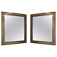 An Exquisite Pair of Hand-Painted Mirrors Featuring Greek Key Pattern Design