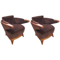 Pair of Sculptural Mid-Century Lounge Chairs with Cantilevered Arms 3