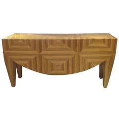 Sculptural Parquetry Console with Oversized Apron on Tapered Legs