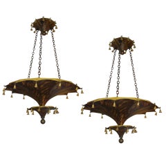 Pair of Faux-Tortoise Pagoda Shaped Tole Fixtures 9