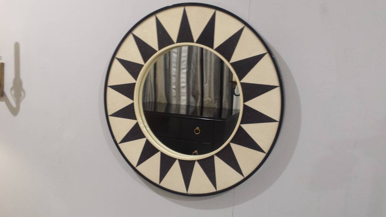 Custom shagreen mirror with sunburst pattern, mirror is customizable. 
Turnaround time is approximately 8-10 weeks

  