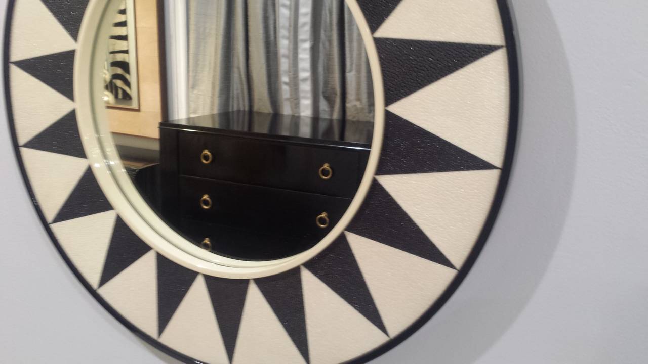 Custom Shagreen Mirror with Sunburst Pattern In New Condition For Sale In New York, NY