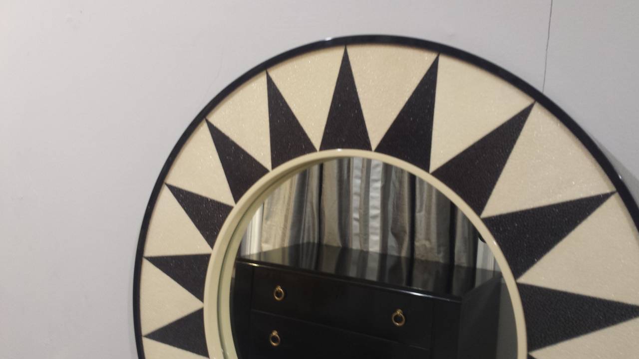 Contemporary Custom Shagreen Mirror with Sunburst Pattern For Sale