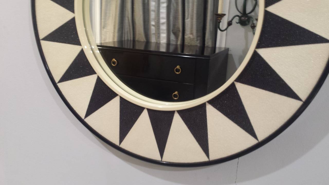 Custom Shagreen Mirror with Sunburst Pattern For Sale 1