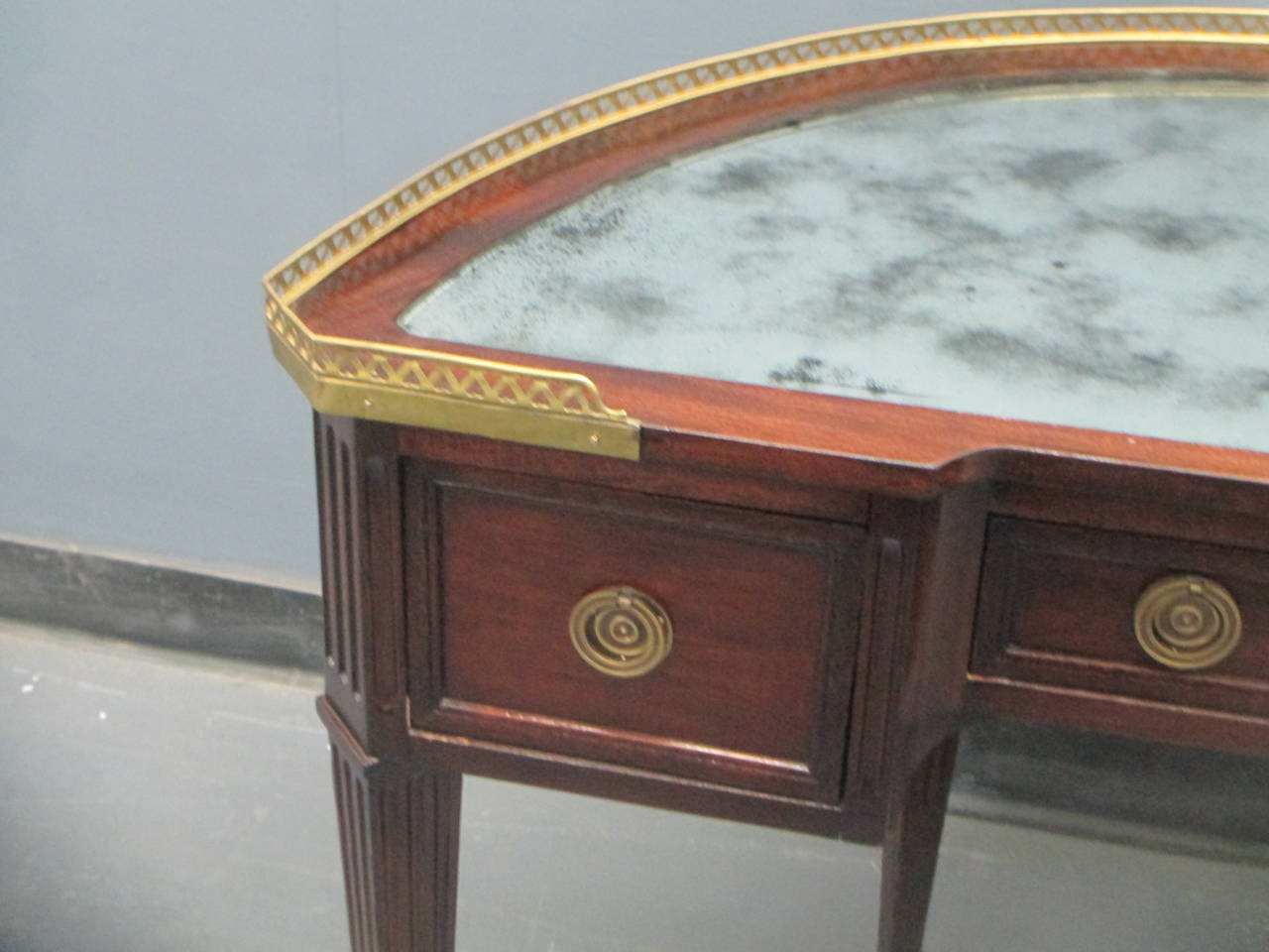 Demilune Louis XVI Style Mirrored-Top Writing Desk In Excellent Condition In New York, NY