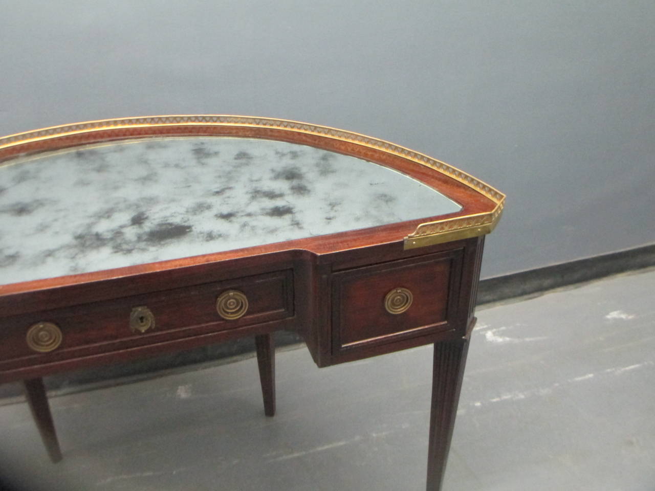 French Demilune Louis XVI Style Mirrored-Top Writing Desk