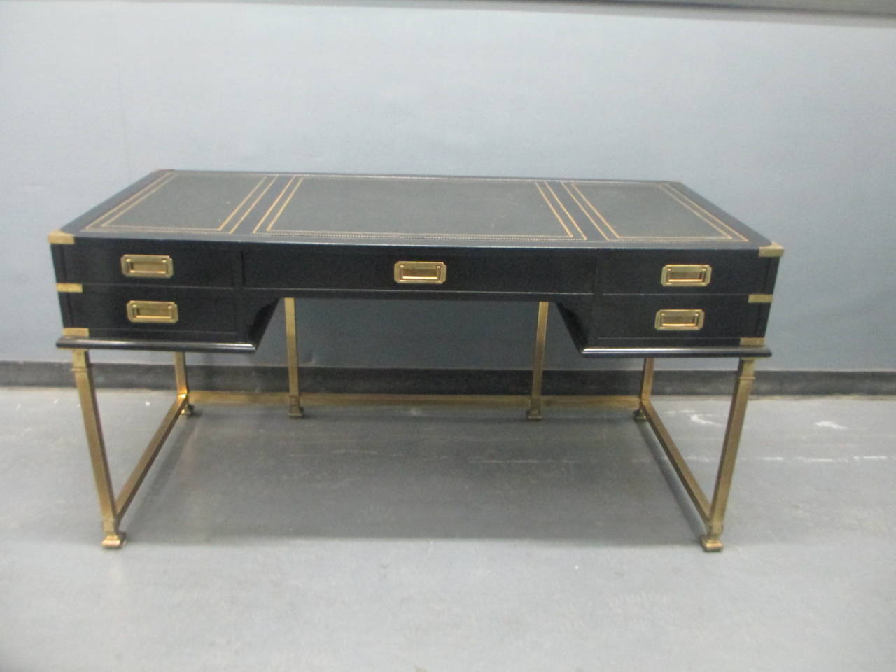 Leather-Top Campaign Desk on Brass Base
