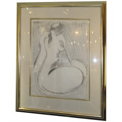 Vintage Paul Puccio (1934-) "Nude with Hat" , Charcoal on Paper