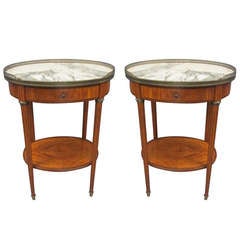 A Pair of Oval Marble Top Tables/Night Stands with Brass Gallery