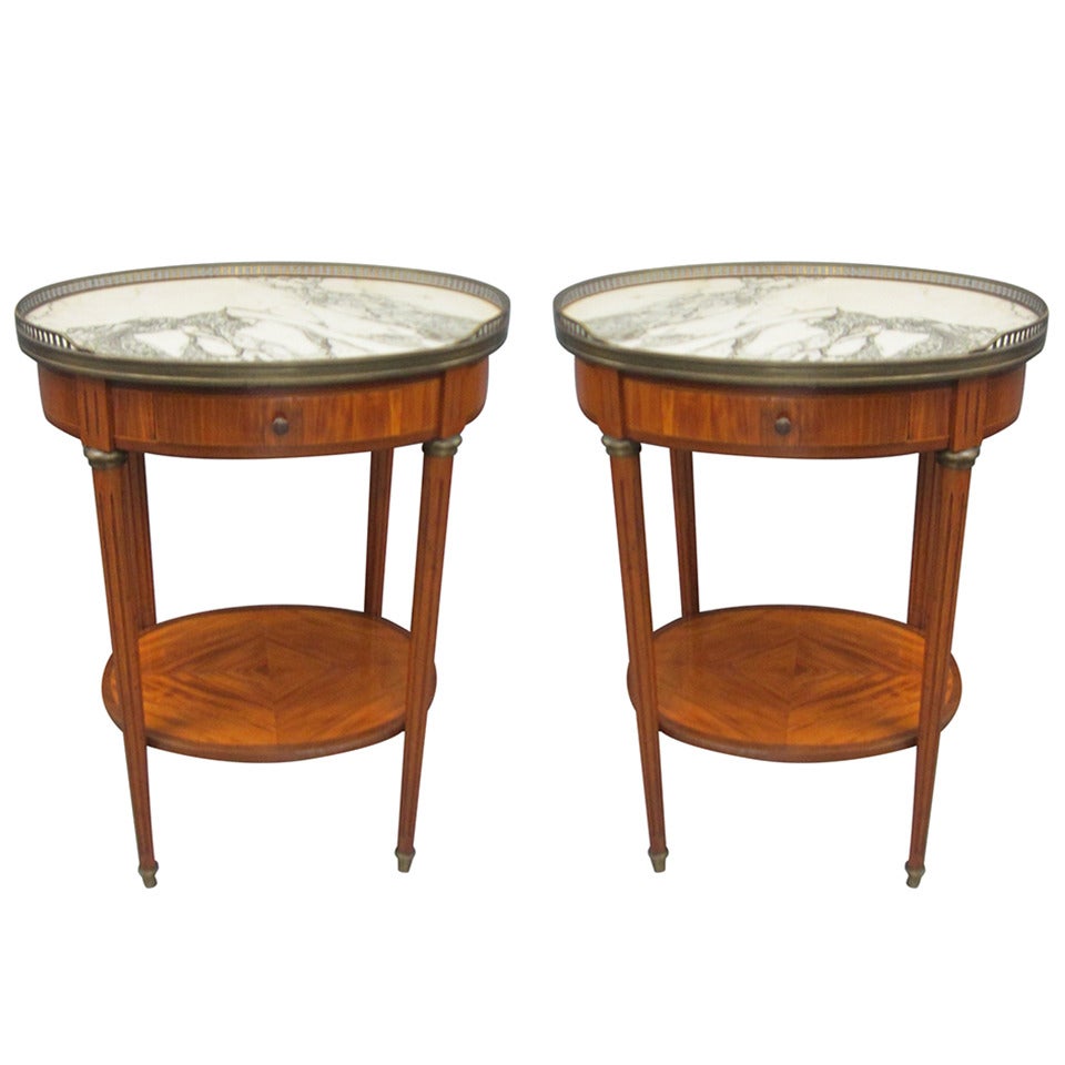 A Pair of Oval Marble Top Tables/Night Stands with Brass Gallery at 1stDibs