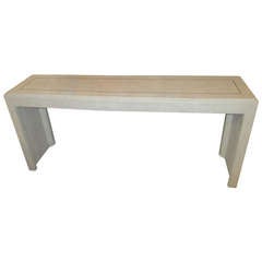 Grass Cloth Console Table with Central Brass Inlay in the Manner of Springer