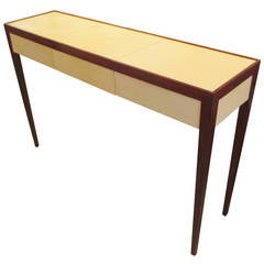 Parchment and Mahogany Console with Three Pull-Out Drawers 10