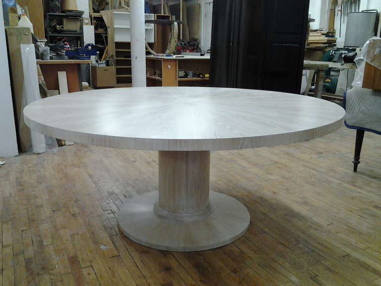 Cerused Oak Circular Dining Table On Pedestal Base For At 1stdibs American Cerused Oak Circular Dining Table On Pedestal Base For
