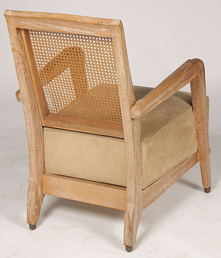 Mid-20th Century Very Unusual Pair of French 1940s Cerused Oak, Caned Armchairs