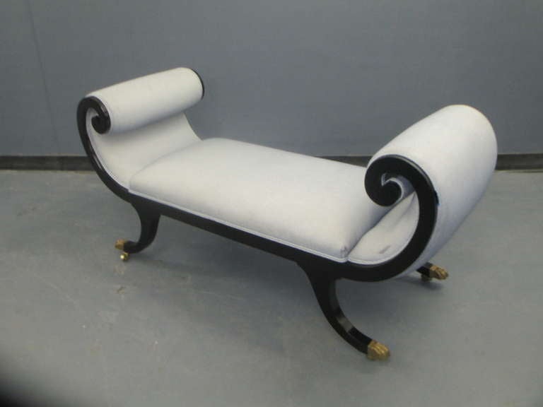 American Regency Style Lacquered Sleigh Bench on Brass Castors