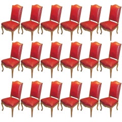 Set of 18 Red Leather-Upholstered Dining Chairs By Maison Jansen