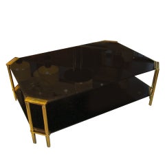 Oversized Two-Tiered Brass and Smoked Glass Coffee Tables