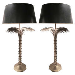 A Pair of Bronze Jansen Palm Tree Table Lamps