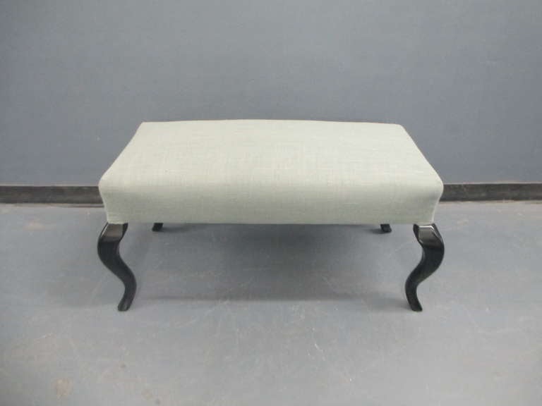 American Whimsical Hollywood Regency Bench on Ebonized Legs