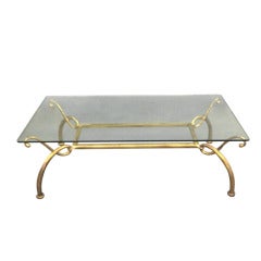 Gilt Wrought Iron Coffee Table with Glass Top