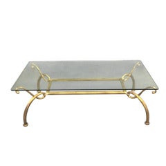 Vintage Gilt Wrought Iron Coffee Table with Glass Top