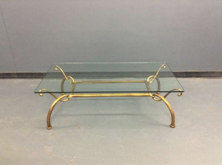 Gilt Wrought Iron Coffee Table With Glass Top