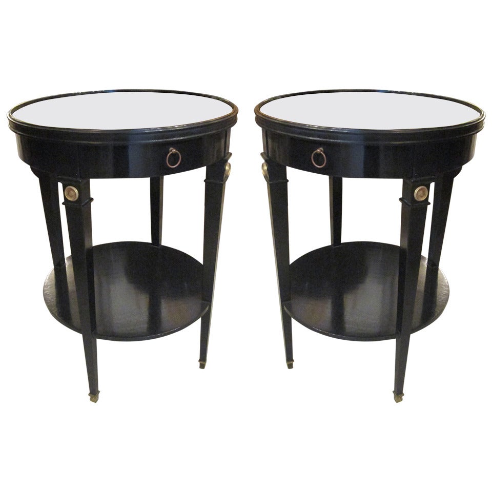 Ebonized and Bronze-Mounted End Table with Smoked Glass Top