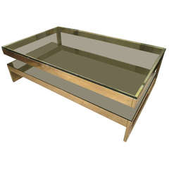 Sculptural Cantilevered, Two-Tier Brass Coffee Table