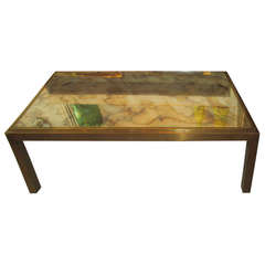 Copper and Brass Coffee Table with Smoked Glass Top