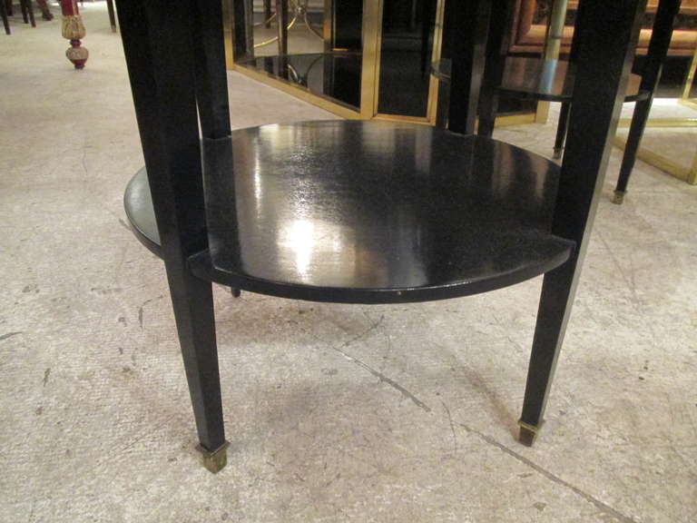 20th Century Ebonized and Bronze-Mounted End Table with Smoked Glass Top